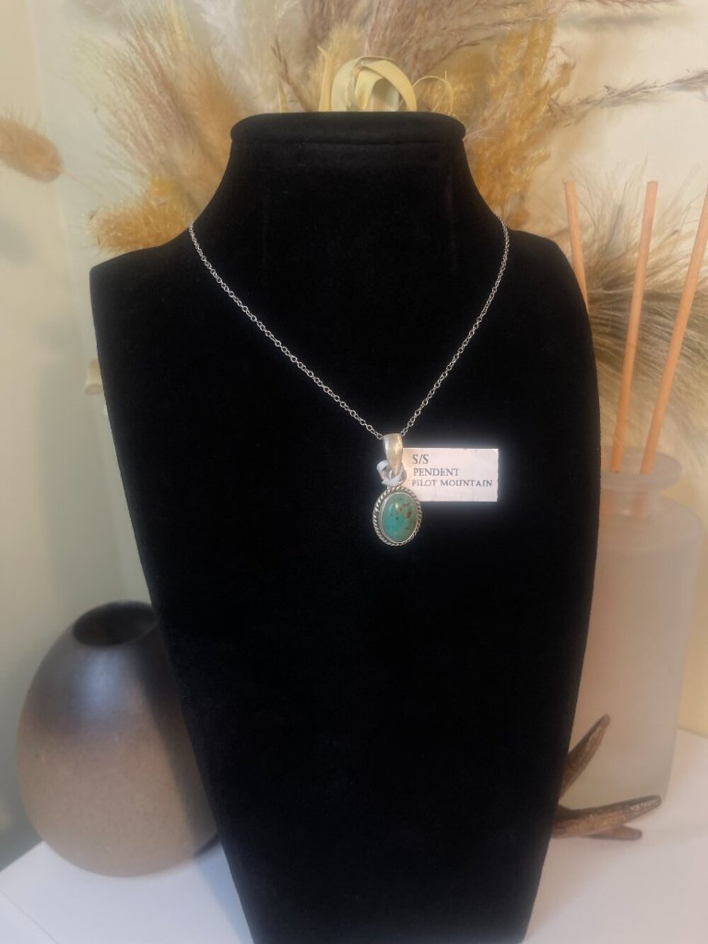 925 Sterling Silver Pilot Mountain Turquoise Pendant Necklace on 925 Chain